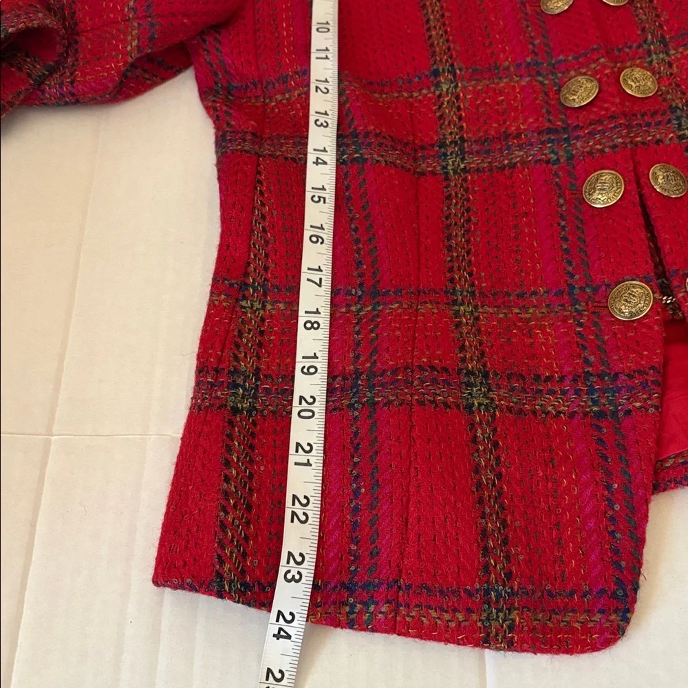Ellen Tracy Vintage Wool Blend Jacket Red Plaid Chained Link  Retro Buttons, 8 - Picture 8 of 10